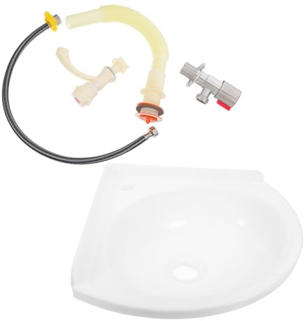 VILLCASE Wall Mount Corner Sink Basin Plastic Bathroom Basin Sink Tap, Drain Pipe, Flexible Hose and Angle Valve for Small Bathroom, Garage and Camper Washbasin