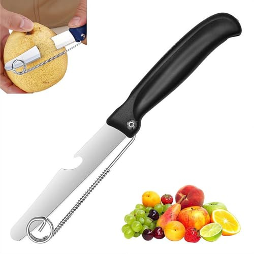 Pelapatate multifunzione 3 in 1 per frutta e verdura, in acciaio inox, per frutta e verdura, con molla rimovibile, pelaverdure per cucina (nero, 1 pezzo)