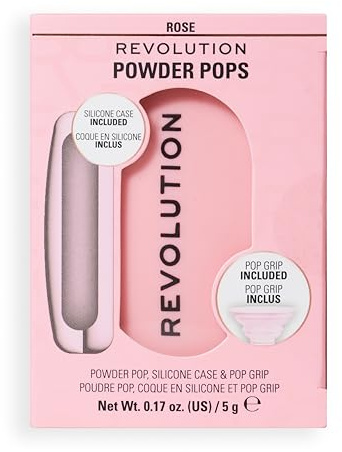 Revolution Powder Pops, Poudre Compacte Effet Floutant et Contrôle de la Brillance, avec Acai et Acide Hyaluronique, Étui et Pop Grip Inclus, Végan, Rose, 5 g