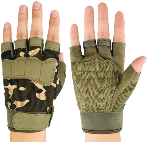 Kinder Halbfinger MTB Fahrradhandschuhe Tarnung Fingerlose Sporthandschuhe für Jungen Mädchen 12-14 Jahre Rutschfeste Kletterhandschuhe Atmungsaktive Traininghandschuhe Rollschuhhandschuhe für Outdoor
