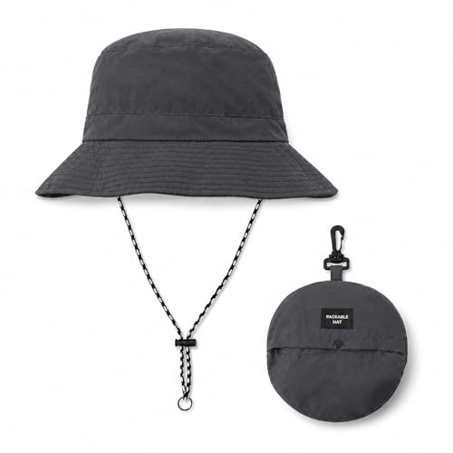 GEEKPC Dark Grey Bucket Hat with UPF50+ Sun Protection & Foldable Design - Adjustable Chin Cord for Secure Fit in Outdoor Activities Like Hiking and Travel, Waterproof, Breathable & Quick-Drying