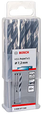 Bosch Professional 10-Piece PointTeQ HSS Twist Drill Bit (for Metal, 7.2 x 69 x 109 mm, Drill Driver Accessories)