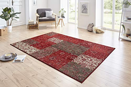 Hanse Home Kirie - Tappeto patchwork a pelo corto, moderno, vintage, per sala da pranzo, soggiorno, cameretta dei bambini, corridoio, camera da letto, cucina, rosso, marrone, 160 x 230 cm
