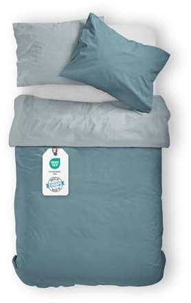 BLUE MOON Ropa de cama premium de 140 x 200 cm, satén, 100% algodón, reversible, fabricado en la UE, 1 funda nórdica de 140 x 200 cm y 1 funda de almohada de 70 x 90 cm, color azul