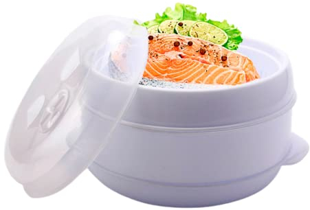 Vaporera para microondas, Olla para cocinar al vapor, Cocina al vapor con dos niveles para microondas, Olla vapor para microondas, Libre de BPA, Comida sana sin aceites y sin grasa