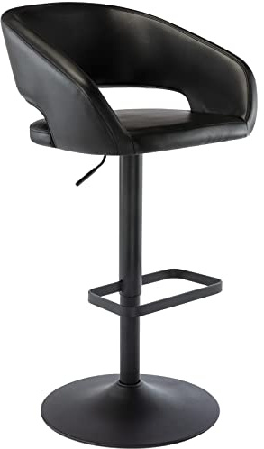 Vogue Furniture Direct Adjustable Bar Stool with Hollow Back and Arms, Modern PU Leather Swivel Barstool, Airlift Counter Height Bar Chair for Kitchen Dining Room (Black, Balck Base)