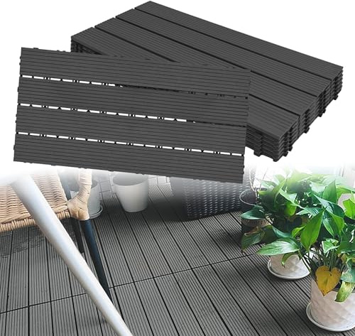LARS360 6 piastrelle a scatto per terrazze, effetto legno, per balcone, sistema a incastro, con drenaggio, ritagliabili, per giardino/balconi/terrazze (antracite, 30 x 60 cm)