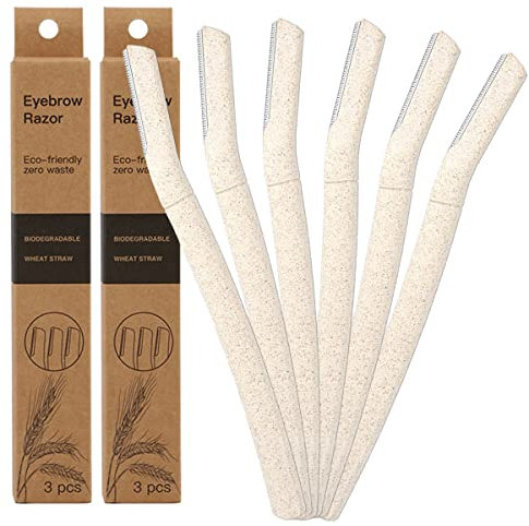 6 Pieces Eyebrow Razors Dermaplaning Blades for Face, Biodegradable Eco Women WheatStraw Facial Peach Fuzz Remover, Exfoliating Dermaplaning Tool for Women and Men