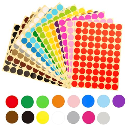 Deepton 2100 Stück 19mm Klebepunkte Bunt, Punkt Aufkleber 15 Farben, Runde Aufkleber Selbstklebende, Bunte Klebepunkte, Farbige Etiketten Markierungspunkte Punktaufkleber für Büro Kalender Schule