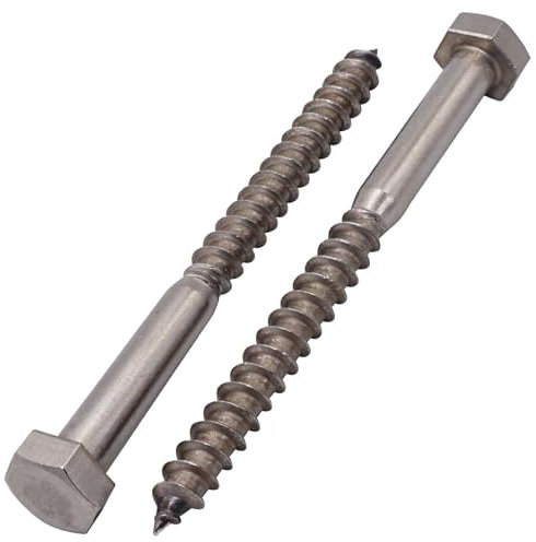 SKIR'CO (10 pz) Tornillos para madera con cabeza hexagonal de acero inoxidable M10 x 120 mm, tornillos de entrenador DIN 571, tornillos hexagonales