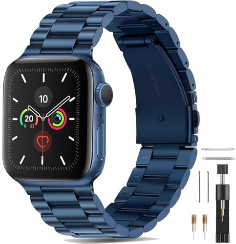 BolYel Compatible con Correa Apple Watch 49mm 46mm 45mm 44mm 42mm(Series 1 2 3) Metal de Acero Inoxidable Correas para Apple Watch Ultra2/Ultra Series 10 9 8 7 SE 6 5 4 3 2 1, Azul