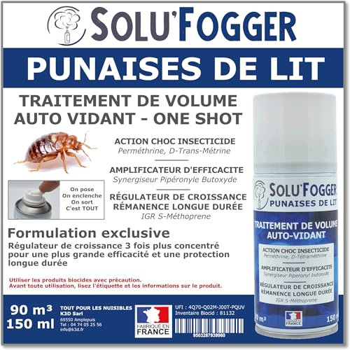 SOLUFOGGER - Punaises de lits - aérosol fogger - one shot - Traitement de volume auto-vidant 150 ml