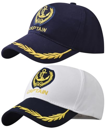 Cappello da capitano ricamato con ancora, cappello da baseball regolabile, per nautica, yacht, marinaio, camionista, Bianco e blu navy, 2-8