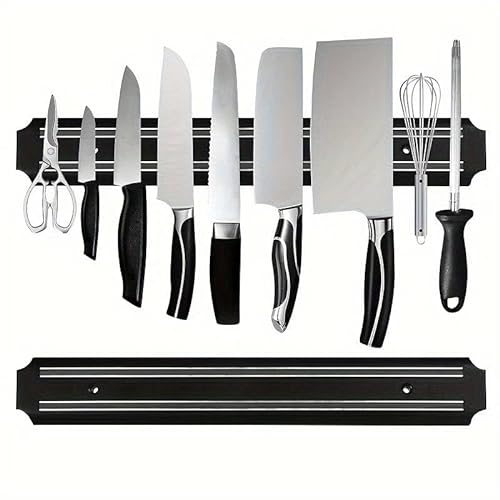 CHEFZOCO Soporte magnético para cuchillos, Barra Magnética para Cuchillos, Cuchillero magnético, Acero Inoxidable, Organizador de cuchillos de cocina, 33 cm ancho x 5 cm alto x 1.3 cm fondo, Negro