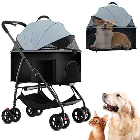 3 in 1 Dog Strollers 4 Wheels Folding Pet Stroller with Detachable Carrier Multifunction Portable Dogs Travel Carriers for Medium Small Puppy Kittens