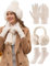 Niwicee Mütze Schal Set Damen Wintermütze Warm Fleece Gefütterte Handschuhe Chenille Wintermütze Ohrenschützer Socken Scarf Handschuhe 5 Set Beanie Damen Winter Geschenk (Khaki)