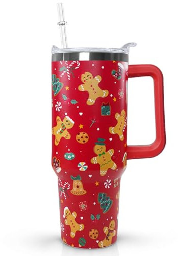 Ceovfoi 40 Oz Gingerbread Tumbler With Handle, Gingerbread Coffee Travel Mug Cup, Christmas Decor, Christmas Gifts for Women