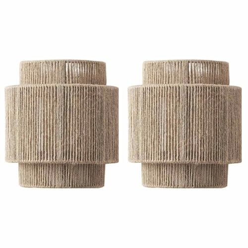 Modern Wall Light Natural Wall Sconce Hemp Rope Hand-Woven Square Rustic Farmhouse ing E27 for Kitchen Island Restaurant Stairs Hallway Living Room