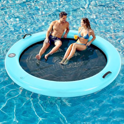 Danrelax 6'x6' Floating Dock, Inflatable Dock,Sunchill Float Ring with 4-inch High-Grade Woven Fabric, Sky Blue