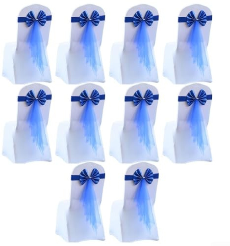 Fasce Elastiche per Sedia con Fiocco, Confezione da 10, Fasce Decorative per Matrimoni, Hotel, Eventi e celebrazioni (Blu Reale Come Mostrato nell'immagine Principale)