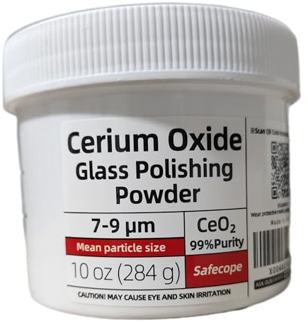 10 OZ (284g) 99% Cerium Oxide Glass Polishing Powder 7-9µm Removes Scratches - Automotive Glass, Architectural Glass, Household Panels, Shower enclosures, Fish Tanks, Store Windows,