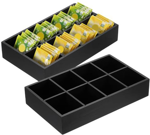 QUARKZMAN Organizador de Bolsitas de Té, Caja de Té de Madera de Pino con 8 Compartimentos Y Asa, Organizador de Almacenamiento de Té para Bolsitas de Té, Negro