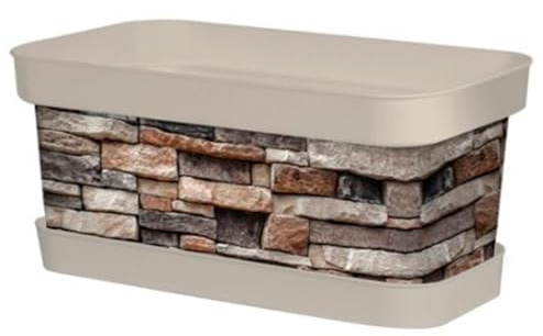 AC - Jardinera de plástico con Plato, Modelo Piedra, Tiesto, macetero, Recipiente para Plantas, Fabricada en España (Beige - 40 cm)