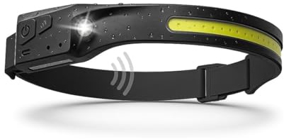 Linterna Frontal LED Recargable con Sensor de Movimiento, 5 Modos de Luz, haz amplio 230º, 350LM, impermeable IPX4, USB-C, linterna de cabeza superbrillante Ajustable Montaña, Ciclismo, Camping