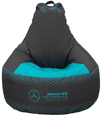 Mercedes Large Bean Bag, Highback Gaming Bean Chair with Filling Included, Comfortable Blue and Black Design F1 Hexagon Lounging Chair for All Ages and Indoor and Outdoor Use