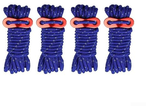 Oniissy Cuerda reflectante para tienda de campaña de 4 mm x 4 m, resistente al viento y para una mezcla duradera de polipropileno y poliéster con 150 kg de resistencia, incluye ajustadores de tensión