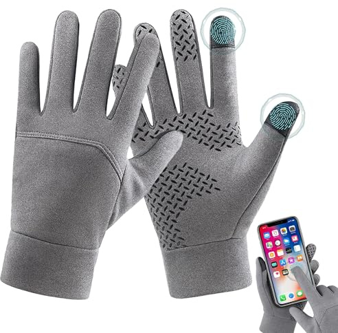 Gants Tactiles Doublure Polaire Coupe-Vent et Respirants – Gants Hiver Homme Femme Chauds avec Paume Antidérapante, Gant Thermique pour Vélo Running Extérieur, Gants Hiver Homme et Femme, Gris, M