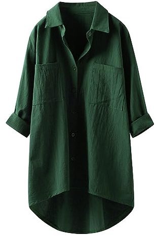 Luadnysin Camicia Donna Manica Lunga Camicia in Lino Donna Elegante Estiva Maglie Estive Cotone Maglietta Verde Scollo A V Eleganti Azzurra Tshirt Camicie Blusa Curvy Oversize Magliette Corta Fiori