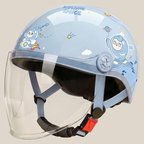 Casque De Moto Demi-Jet Tendance pour Enfants, avec Visière Solaire, pour Garçons Et Filles De 3 À 12 Ans, Homologué ECE 22.06 I,48-54cm