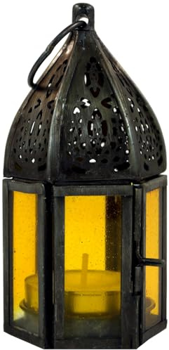 GURU SHOP Orientalische Metall/Glas Laterne in Marrokanischem Design, Windlicht Klein, Gelb