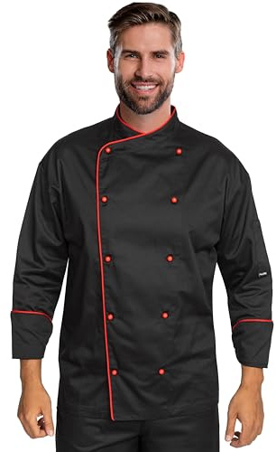 BWOLF Biko Nobu Chaquetilla Chef Hombre Chaquetas de Chef Chaquetilla Chef Mujer Chaqueta Cocinero Hombre de Manga Larga y Botones Rojos Negro M