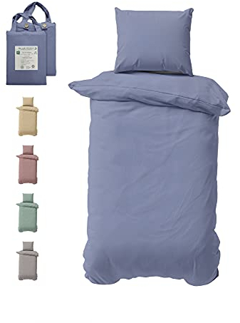 BLUE MOON Bettwäsche 135x200 cm Bio Baumwolle Mako-Satin Bettwäsche - Bettbezug - Hochwertige Bettwäsche - bettwäsche-Sets - - 1x Bettbezug 135x200 cm und 1x Kopfkissenbezug 80x80 cm (Blau)