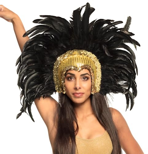 W WIDMANN MILANO Party Fashion - Accessorio per capelli da ballerina Go-Go, con piume nere, copricapo elaborato, samba, danza del ventre, costume, carnevale, festa in maschera