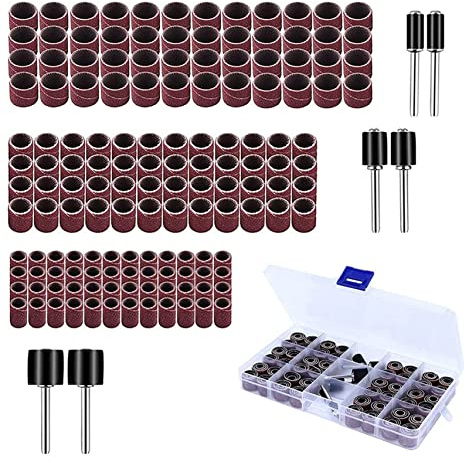 150 Stück Schleifhülse Satz mit Einschließlich 144 Stück Schleifhülsen Bands und 6 Stück Schleifwalze für Dremel Drehwerkzeug