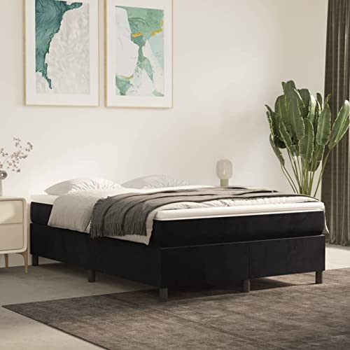 Tidyard Sängram, stoppad säng, ungdomssäng, gästsäng, sovrumssäng, dubbelsäng/enkelsäng, balksäng, sängram med ribbotten, träsäng, svart, 140 x 200 cm, sammet