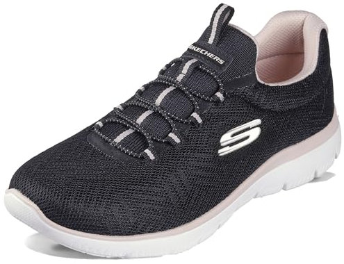 Skechers Damen Summits Artistry Chic Sneaker, Schwarzes Netzgewebe, Hellrosa Besatz, 37 EU