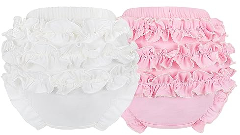 Billion Xin Diaper Covers for Toddler Girls Baby Bloomers 100% Cotton Nappy Cover Knickers (White + Pink)