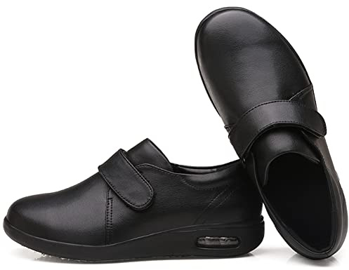 AEHO Scarpe Diabetici Uomo Scarpe Funzionali Ortopediche Portatili in Pelle Nera per Il Tempo Libero Pollice Regolabile Valgo Larghezza Ampia Comfort per Sport Anziani Escursionismo,Nero,43.5 EU