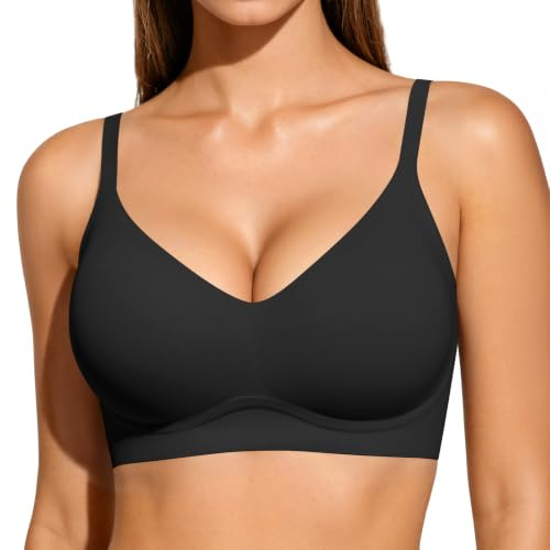 Vertvie Sömlös behå för kvinnor utan bygel, bekväm bh push-up mjuk bh V-ringad mjuk bystier, ultra-bekväm bh, vadderad bralette, t-shirt, bh sömlös bh