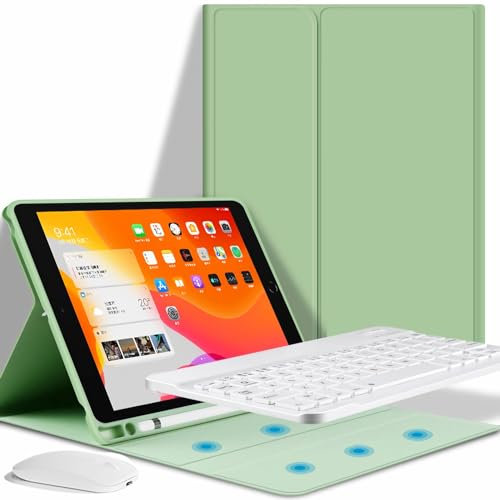 GUPENAA Tastatur Hülle für Samsung Galaxy Tab S8 Plus/S8+/S7 FE/S7+/S7 Plus 12.4'', Magnetische Abnehmbare Kabellose Bluetooth-Tastatur mit S-Pen-Halterung,Grün