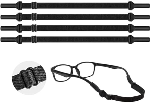 4 Piezas Correa Ajustable y Antideslizante para Gafas, Correas para Gafas Deportivas, Cuerda de Retención, Correa Deportiva para Gafas de Sol, Negro