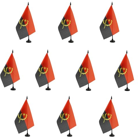 AZ FLAG Set om 10 Bordsflaggor Angola 21x14 cm 100D Polyester Plastfot