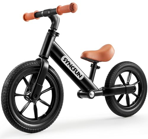 SYNCFUN Toddler Balance Bike, Adjustable Seat and Carry Handle, 12'' Anti-Skid Tires, Toddler Bike for 2, 3, 4, 5 Year Old Boys and Girls, Gift Bike for 2-5 Boys Girls (Black)