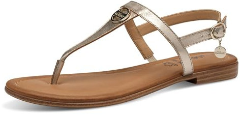 s.Oliver Damen Sandalen flach aus Leder Zehentrenner, Beige (Platinum), 40 EU