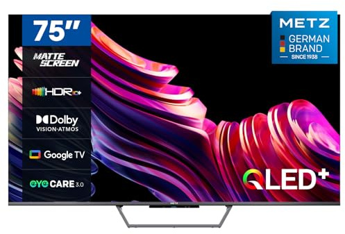 Metz Smart TV, MQE7600Z, 65, QLED, 4K, UHD, HDR 10+, Google TV, Matte Screen, Eye Care, Flicker-Free, Auto Ambient Light Sensor, HDMI, USB, Grigio