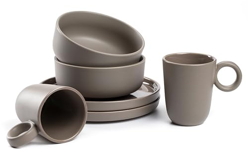 LEONARDO HOME Porslinsset ROMA 6 delar • Frukostservice för 2 personer • 2 koppar, skålar och tallrikar i en uppsättning • Mikrovågsugns- och diskmaskinssäker • stapelbar • Keramik • taupe • 026373